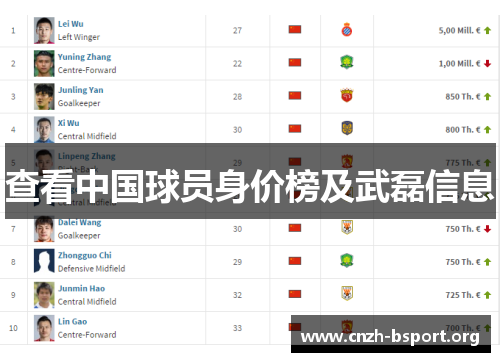 查看中国球员身价榜及武磊信息 查看中国球员身价榜及武磊信息